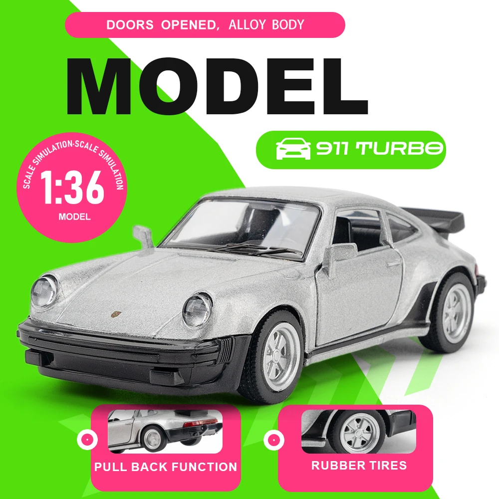 

1:36 Scale 911 Turbo M4 CSL Car Model Toy Doors Opened Alloy Body Models Pull Back Rubber Tires Vehicle Bedrooom Decorantions