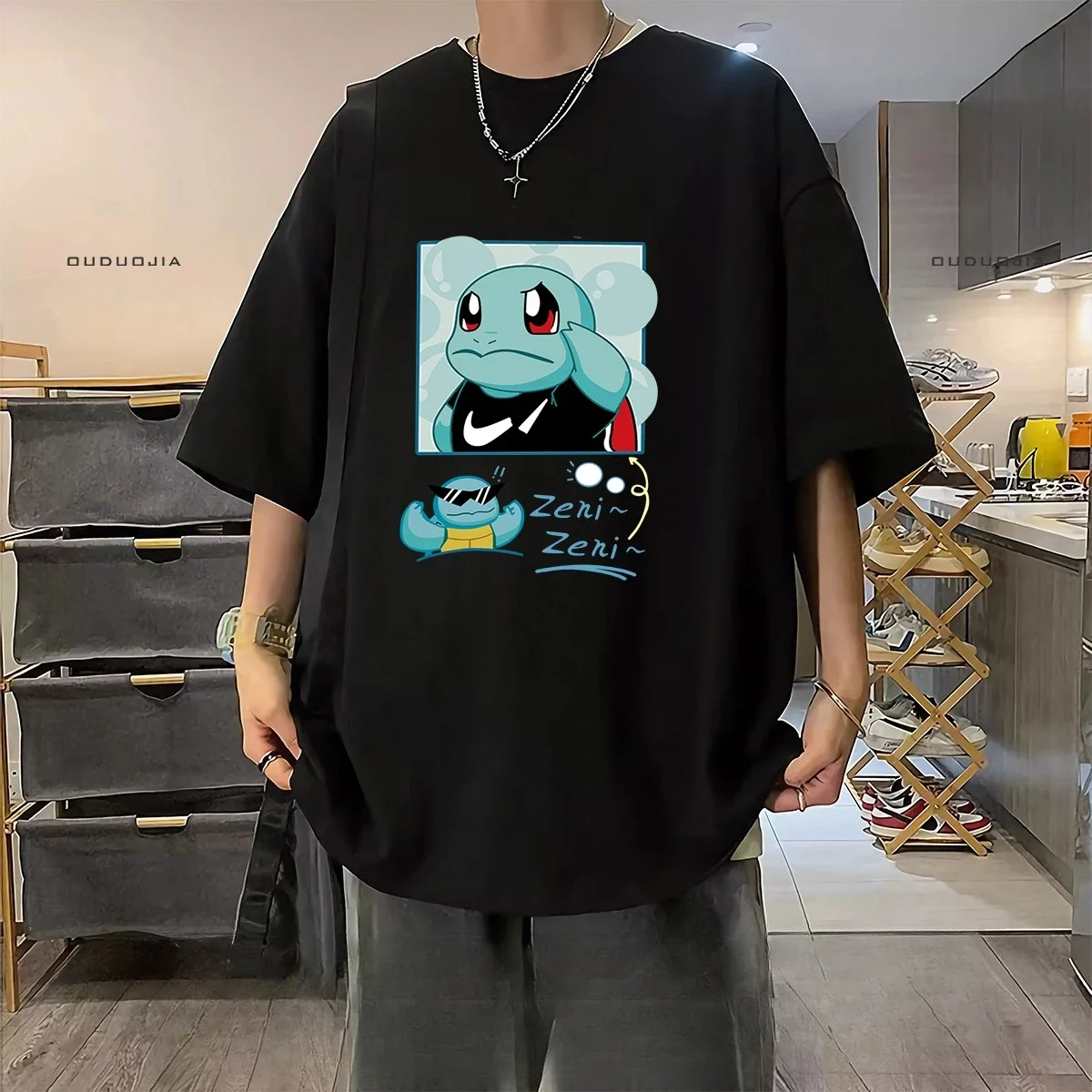 Heavy Cotton Short-sleeved T-shirt Men's Pokémon Loose Large Size Spring and Summer Ins Hong Kong Style Versatile Crew Neck Top