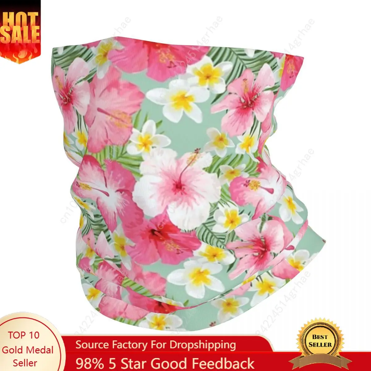 

Tropical Hibiscus And Plumeria Flowers Bandana Neck Gaiter Printed Face Scarf Cycling Scarf Hiking Fishing Unisex Windproof