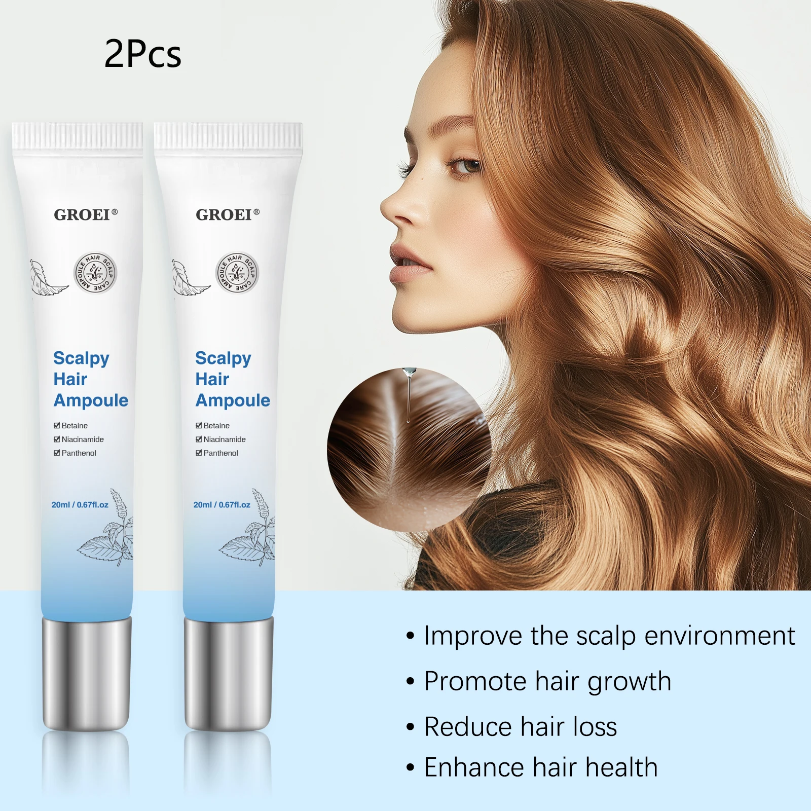 

Сыворотка для роста волос на коже головы GROEI 20 мл * 2 для истонченных волос, уменьшения выпадения волос, питает фолликулы, нежирное эфирное масло для ухода за кожей головы