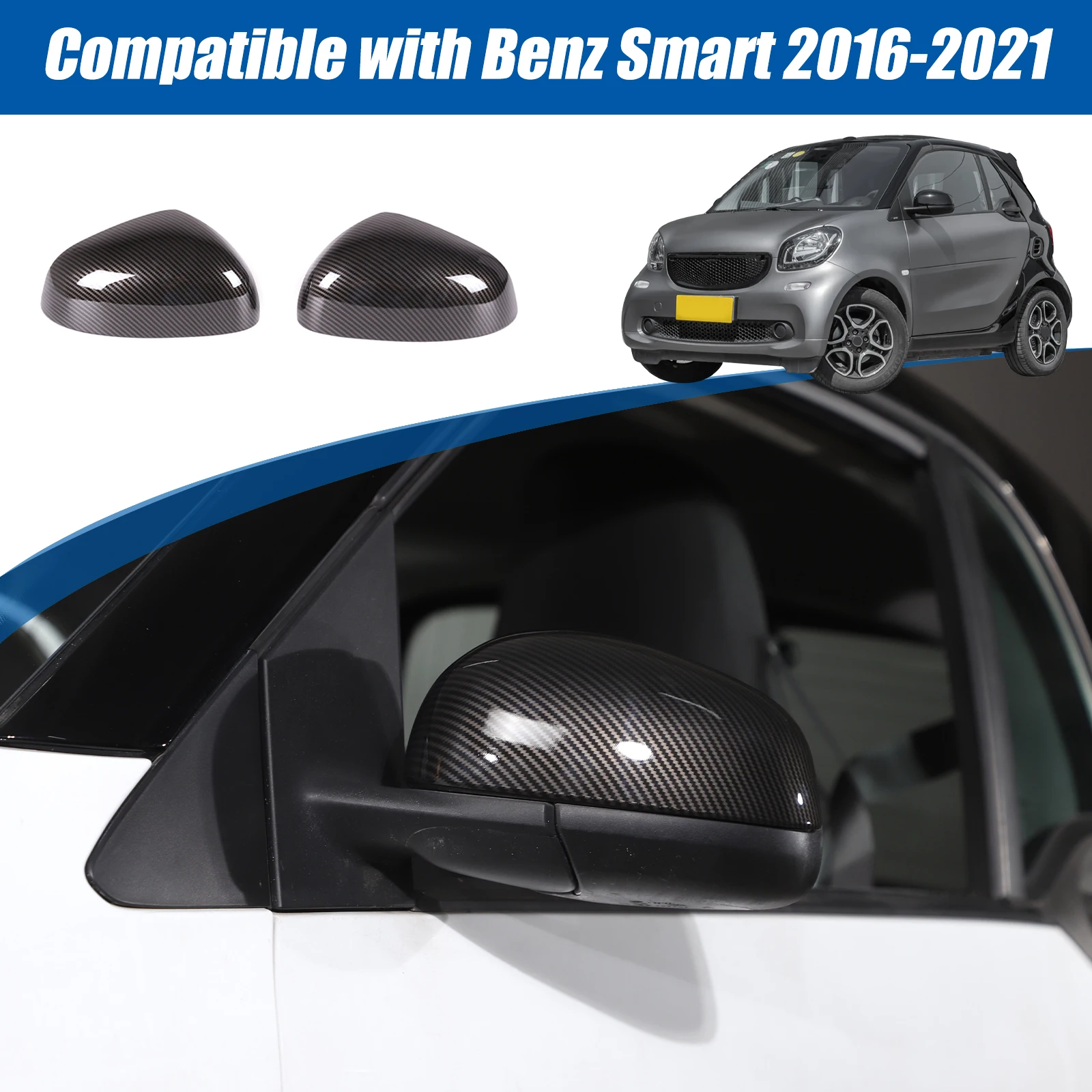 

For Mercedes-Benz smart2016-2021 exterior rearview mirror cover Rearview mirror protection cover ABS carbon fiber pattern 2pcs