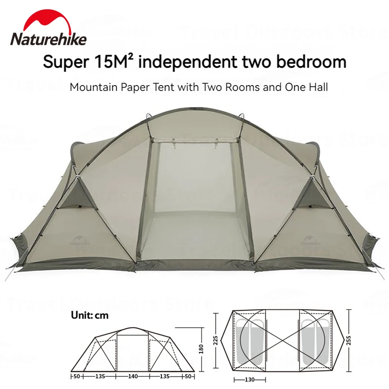 

Naturehike Outdoor Camping 2 Separate Room 1 Hall Tunnel Tent 2~4 People 15㎡ Lightweight Double Layer Family Tent With Chimney