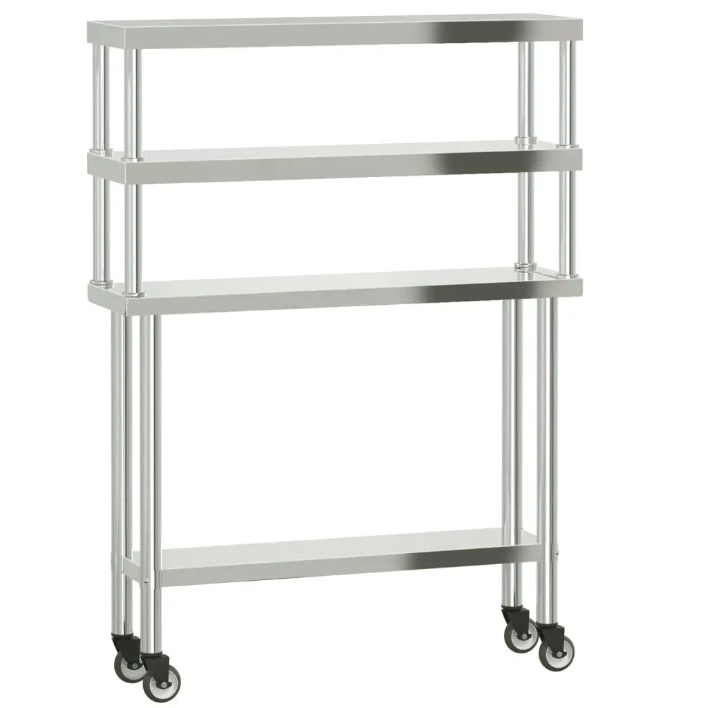Stainless Steel Kitchen Work Table with Overshelf - 43.3x11.8x59.1 Inch Space-Saving Design