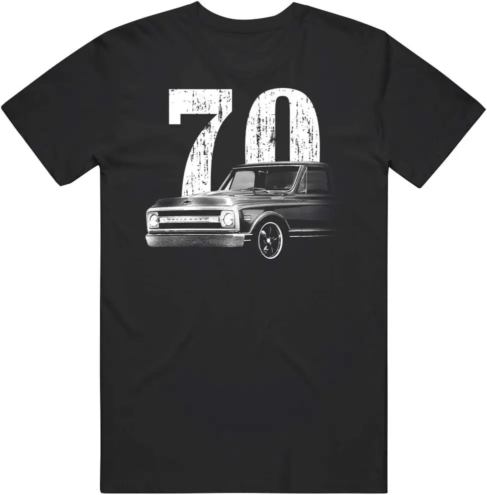 PurpleMonkeyTees 1970 C10 Pickup Truck Front Side View with Year T Shirt