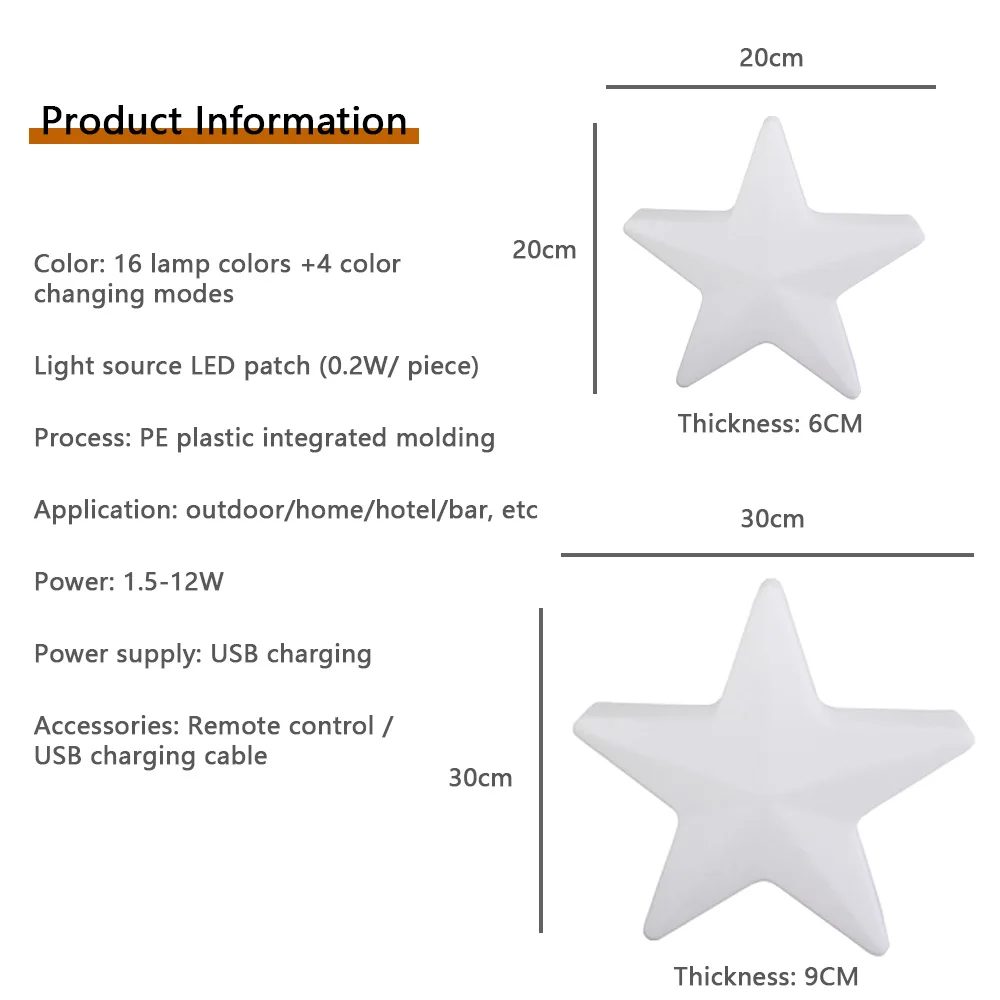 Creative gifts pentagram lights bar outdoor decoration star light LED rechargeable remote control night light