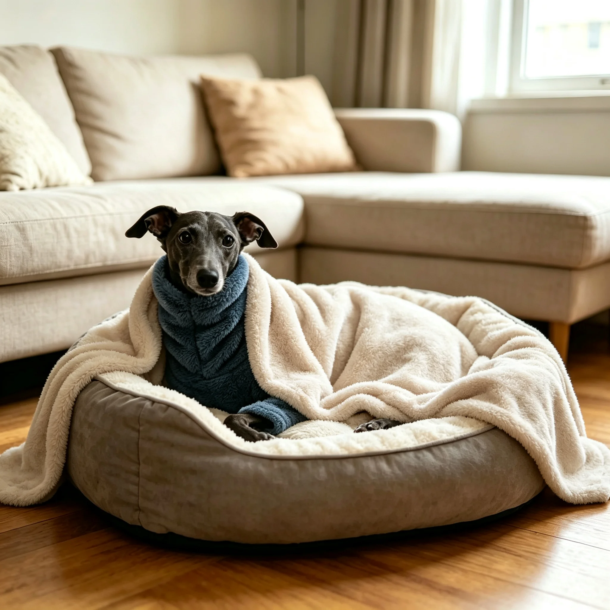 Winterwarmer, einfarbiger Hundepullover aus arktischem Fleece, weiche, hautfreundliche Haustierkleidung für Italienische Windhunde und Whippets. – Detail 6