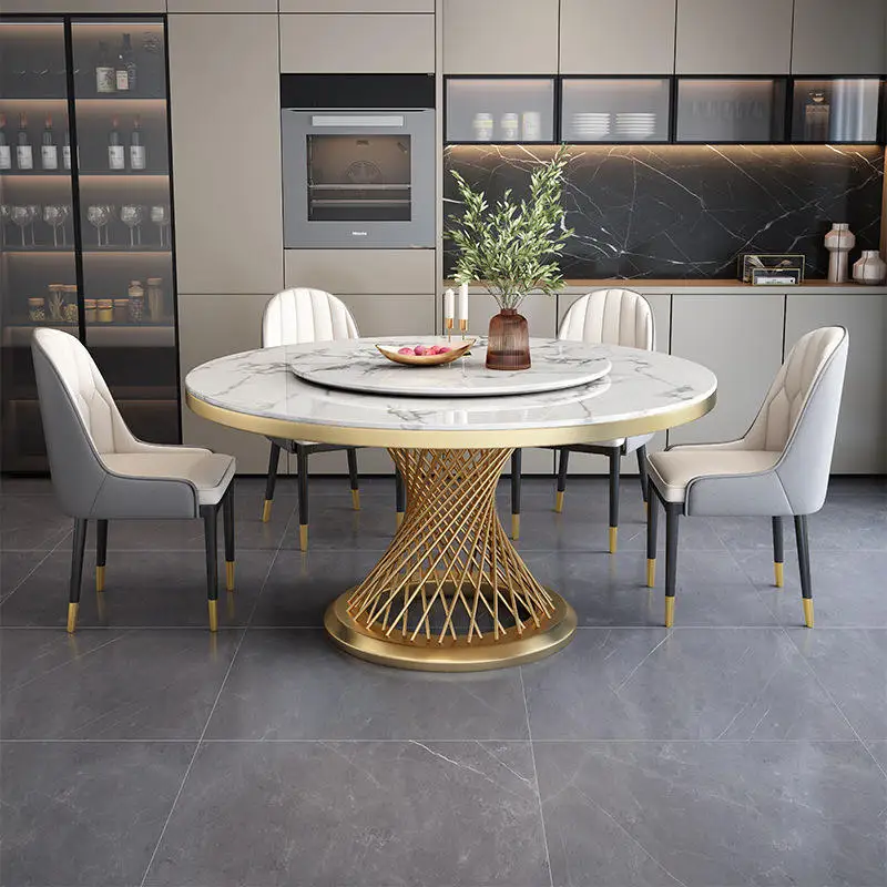 Light Luxury Marble Dining Table Metal Frame High Quality  Round Dining Room Table