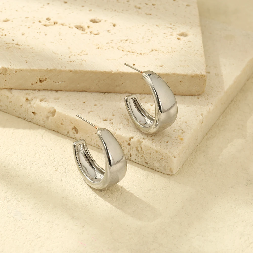 

Joya Love Vintage C-shape Hoop Earrings for Women Gold Silver Color Chunky Earring Lightweight Temperament Jewelry Accessories