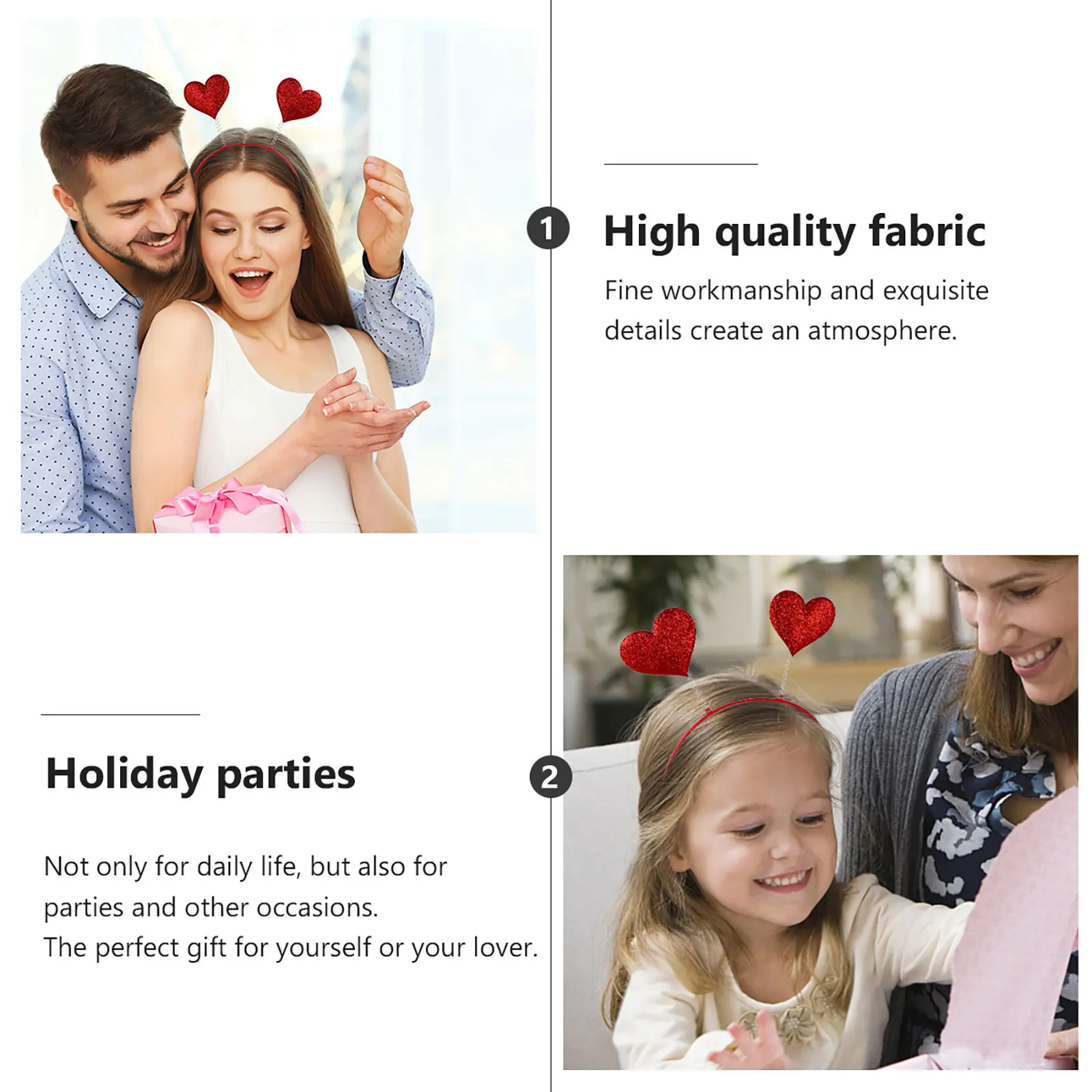 

6 шт. повязка на голову в форме сердца красного цвета с блестками, аксессуары для волос на день Святого Валентина, прочный, легкий, удобный, легко носить для волос