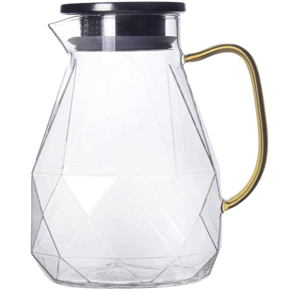 

Large Cold Water Pitcher Glass Pitcher with Thick Handle Stainless Lid Leakproof Pot for Iced Tea Juice Milk Household Use
