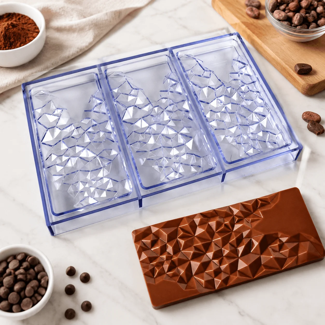 Plastic Chocolate Bar Mold, 3 Cavity Irregular Geometric Fragment Mould, DIY Baking Tray for Handmade Chocolate Bar Making