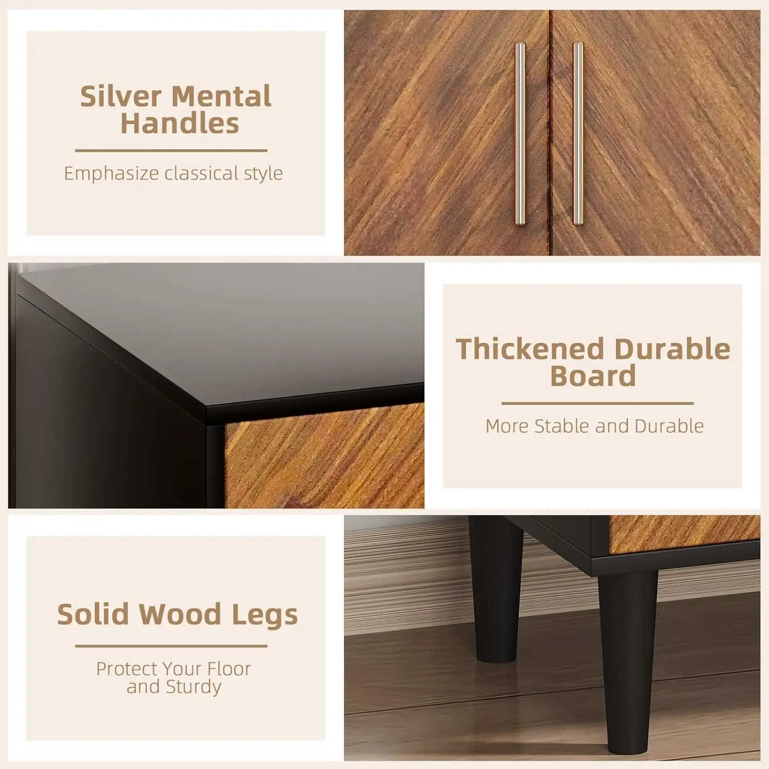 خزانة بار القهوة السوداء مقاس 58 بوصة مع 4 أبواب وأرفف قابلة للتعديل لغرفة المعيشة أو المطبخ