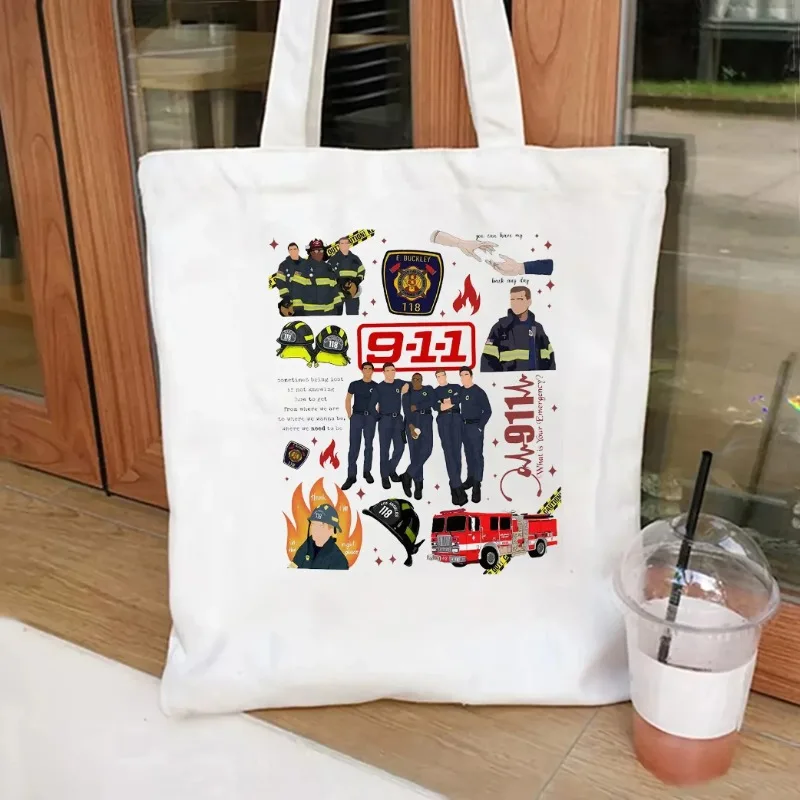 2pcs 9-1-1 Television Show Canvas Tote Bag Evan Buckley Shoulder Bag Bobby Nash Shirt Movie Bag American TV Series Shoulder Bag