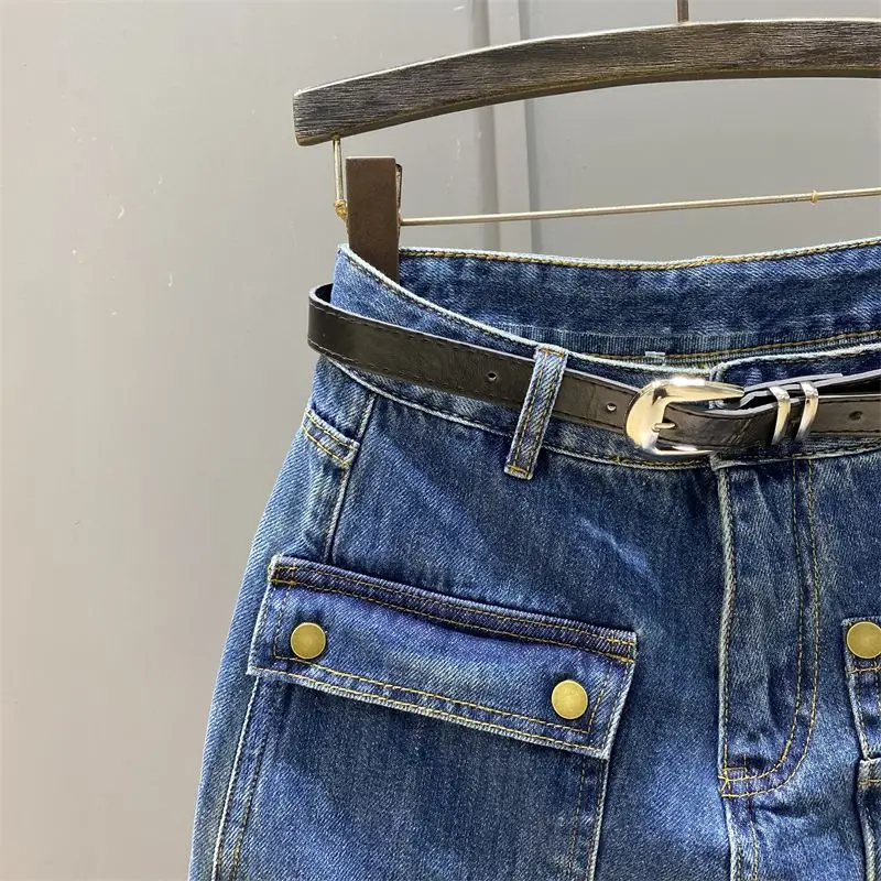 Lente Zomer 2025, Nieuwe Koreaanse Mode Hoge Taille Denim Korte Rok Dameskleding Trend Sexy Pocket Slanke A-lijn Rok Vrouwelijke