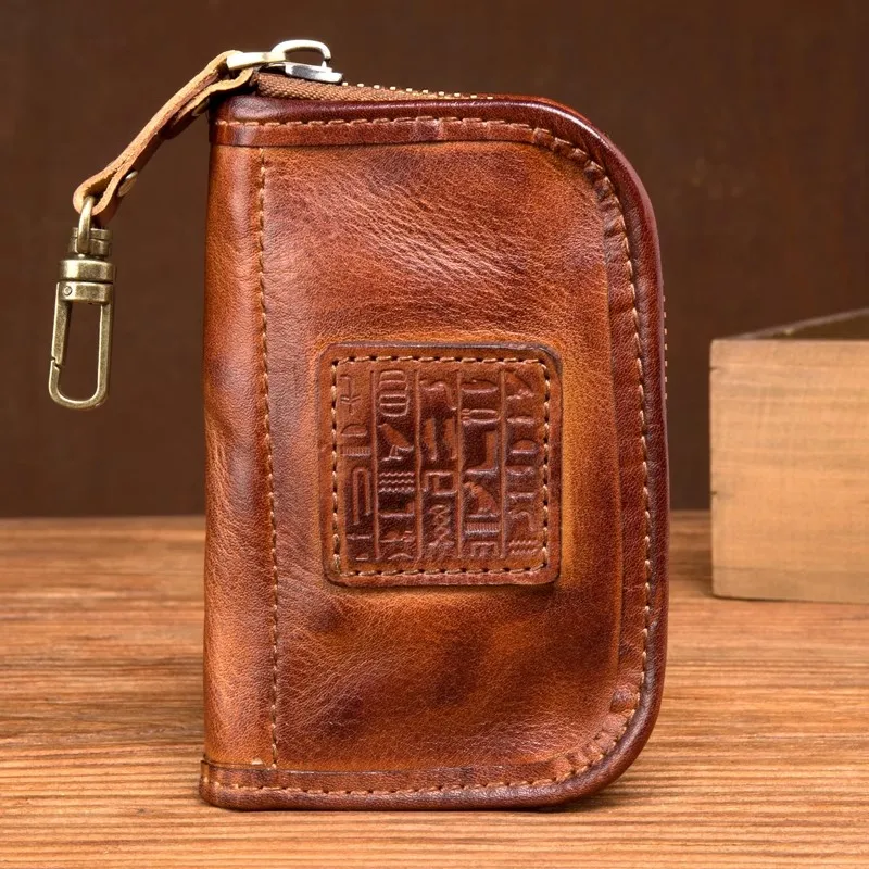 Joker new layer wax leather ladies convenient key bag leather business car men's key bag