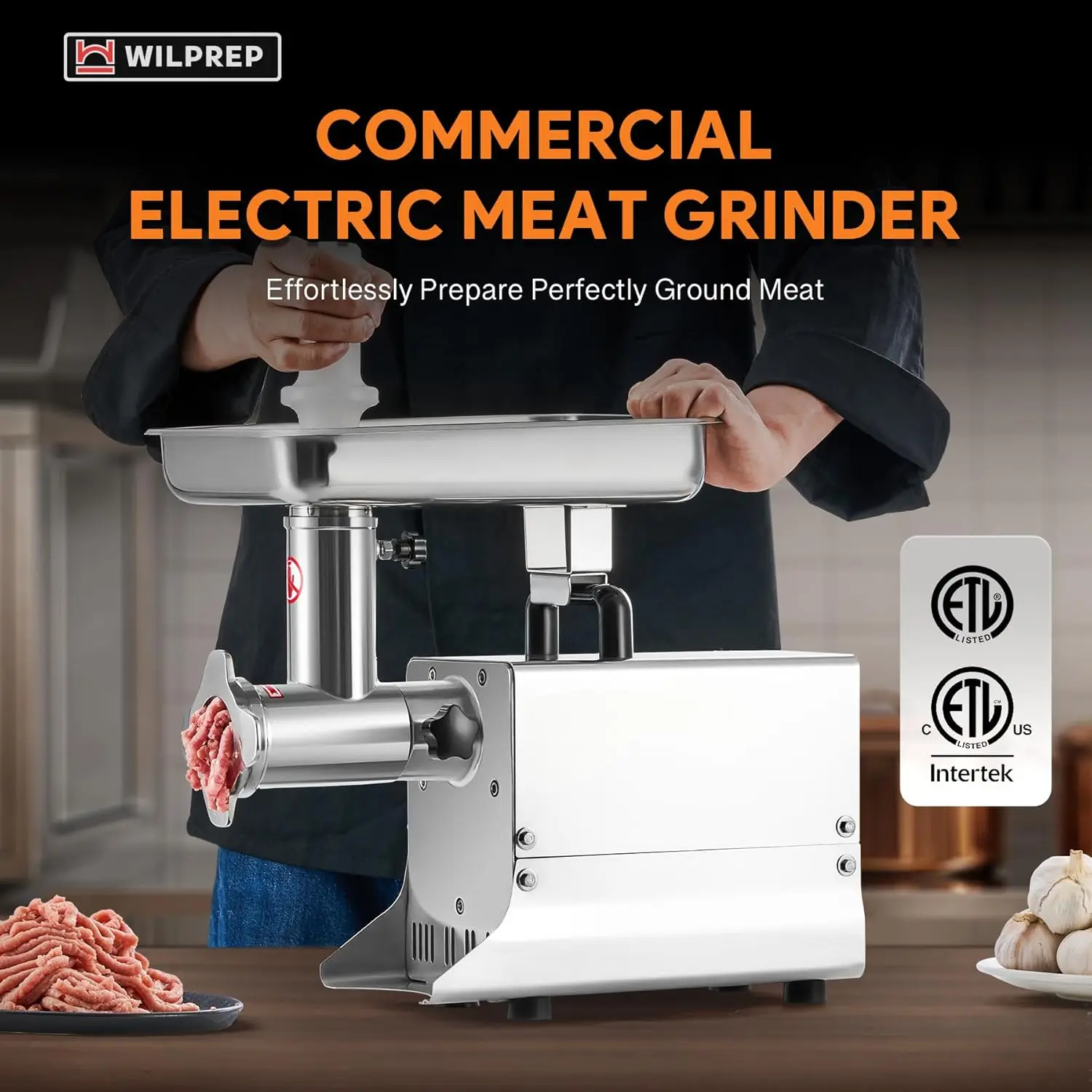 Commercial Meat Grinder with Reverse Function Dual Grinding Plates, Heavy Duty 176 lb/h