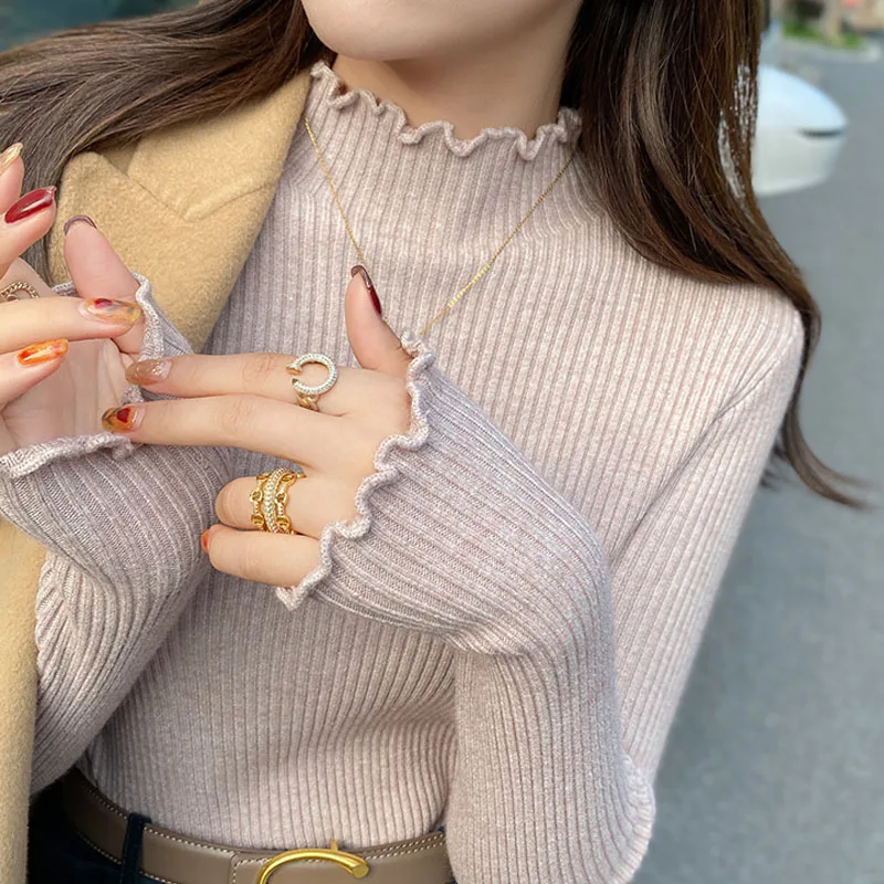 

Sueter Feminino Long Sleeve Knitted Sweater Women Pullovers Fashion Mock Neck Knit Sweater Pullover Women Tops Knitwears Q3431