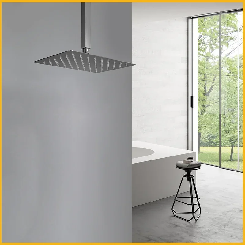 Stainless Steel Square Wall Mount Ceiling Mount Shower Arm And Spray Head Slim Booster Rain Shower Head Bathroom Accessories