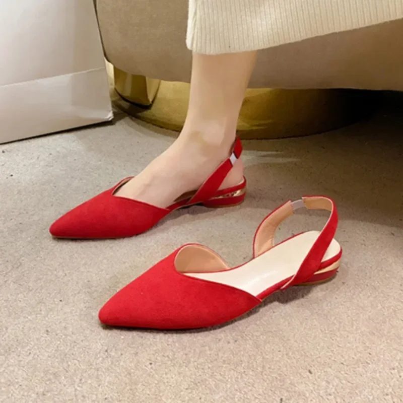 

Women Sandals 2024 Summer New Fashion Suede Pointed Toe Shallow Dress Shoes for Women Casual Sandals Female Zapatos De Mujer