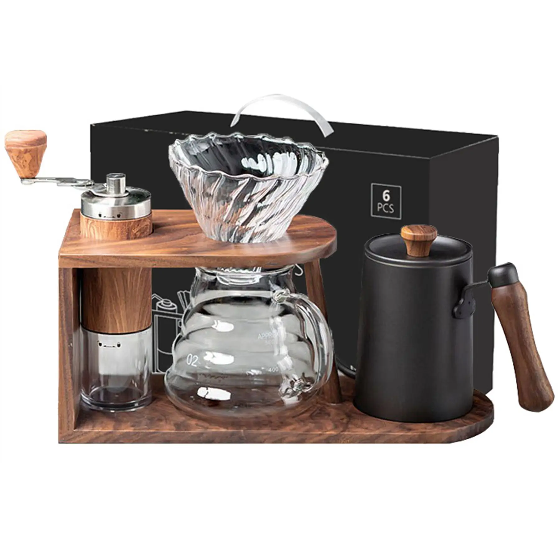 Hand cranked coffee set camping wooden rack storage hand grinders coffee bean utensils home slow life manual coffee machine