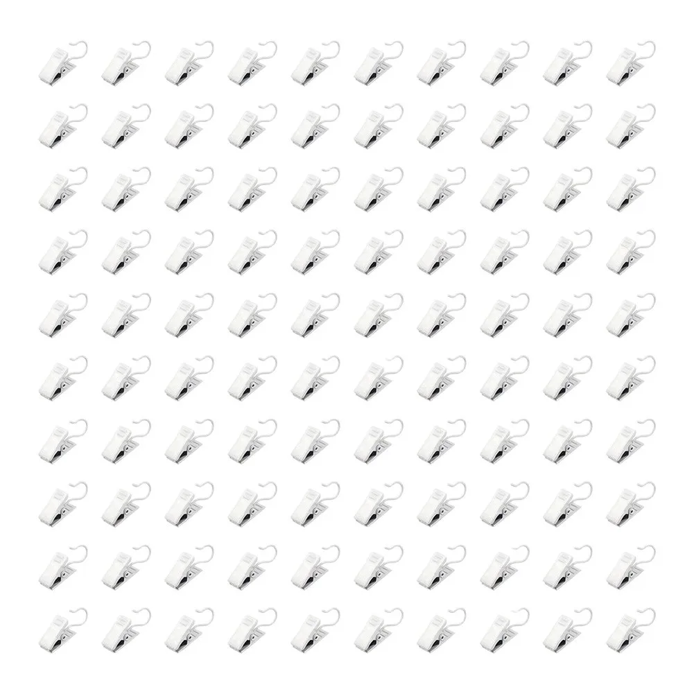 100Pcs White Metal Curtain Clips 3.2cm Serrated Loop Hook Clamps For Bathroom Window Shower Drapery Fabric Holder Home Decor
