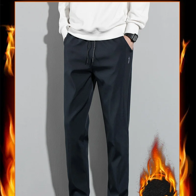 

Модные зимние плюс плюшевые толстые мужские повседневные брюки, спортивные брюки, теплые и удобные, универсальный карман на молнии.