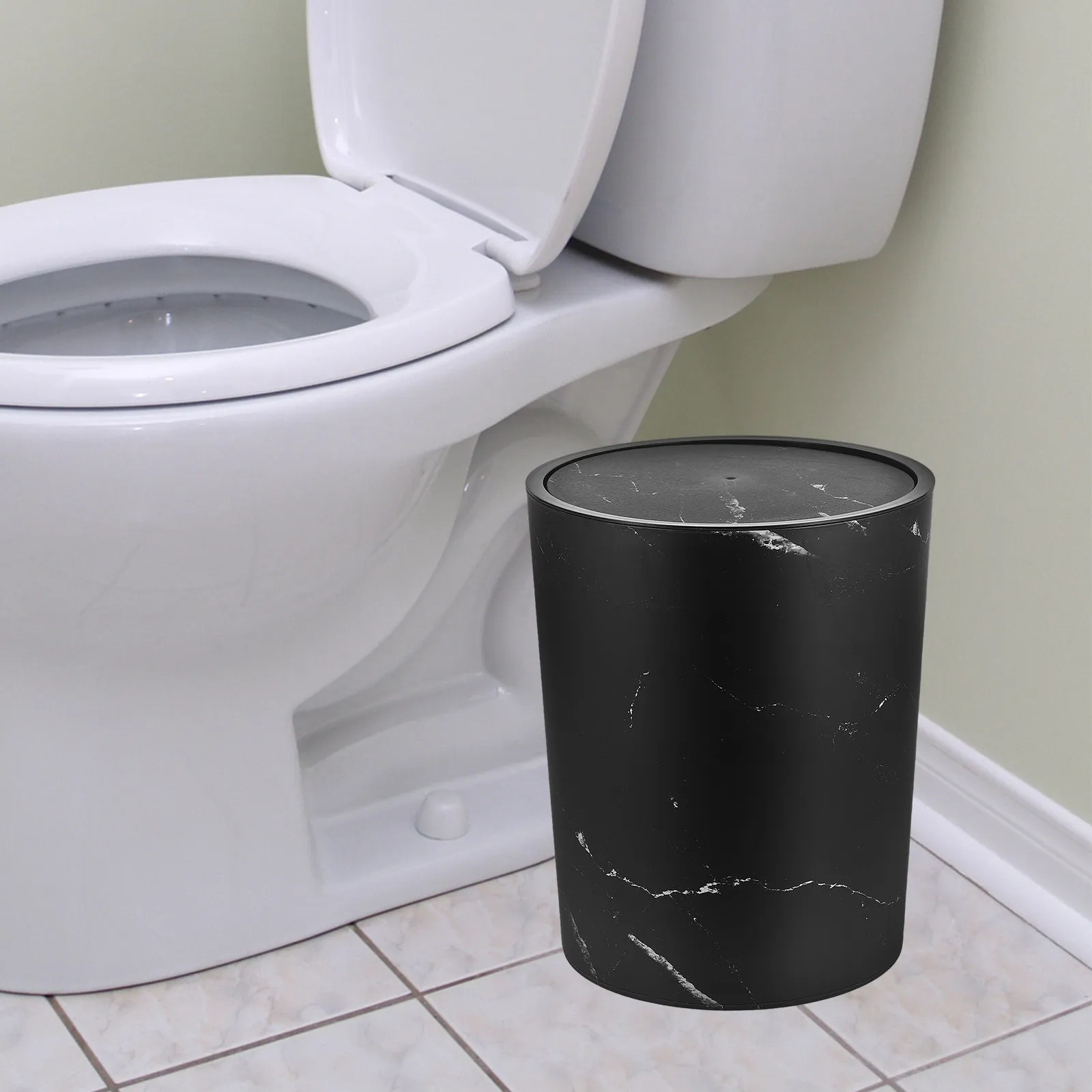 Large Capacity Marble Pattern Trash Can Swing Lid Plastic Wastebin for Kitchen Living Room Office Bathroom Odor Control