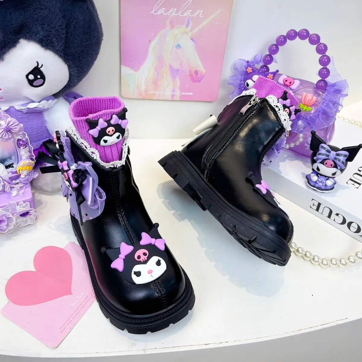 سانريو الشتاء Kuromi الأحذية القطنية أنيمي Kawaii الأطفال الخريف الشتاء لطيف مارتن الأحذية الكرتون الصوف أحذية قطنية دافئة الهدايا #5