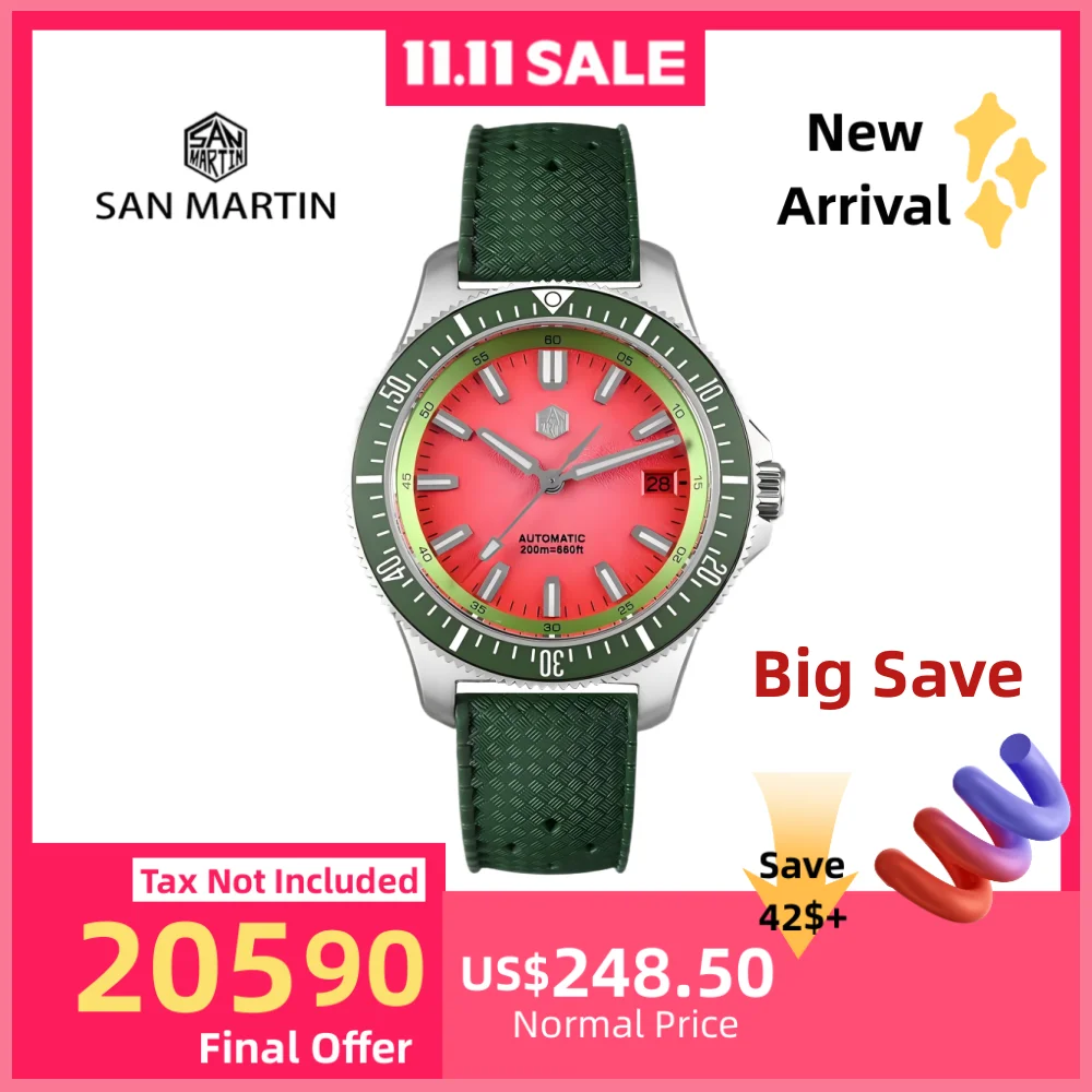 

San Martin оригинальный дизайн 40 мм новая серия фруктов мужские дайверские часы NH35 механические на мушке регулируемая застежка 20 бар светящиеся SN0118B