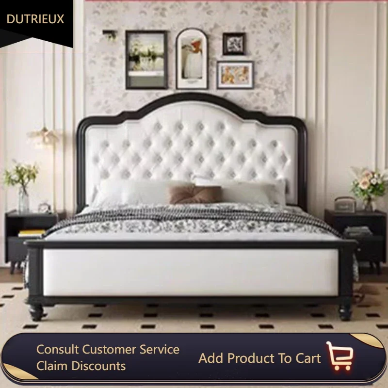 

Waterproof Soft Double Bed Wood Retro High End Safe Luxury Queen Bed Modern Storage European Camas De Casal Bedroom Furniture