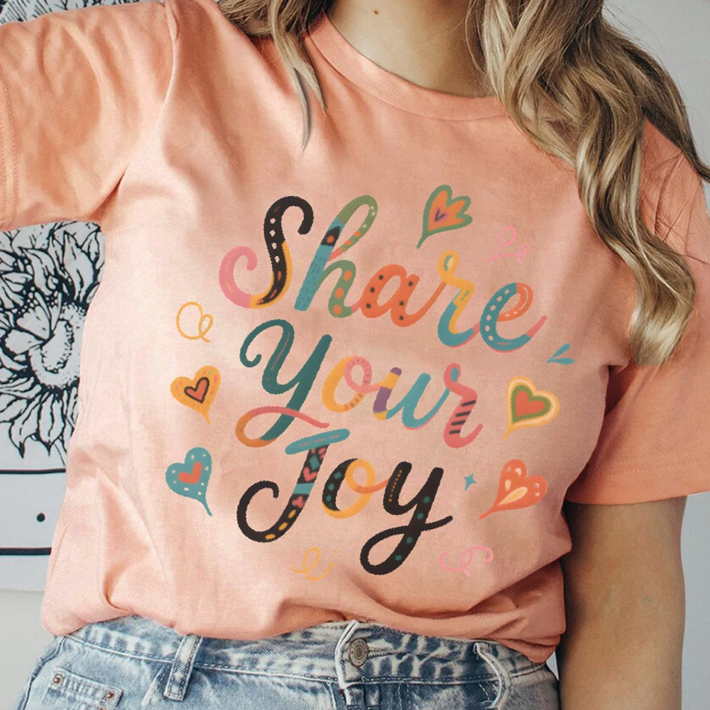 

Share Your Joy Letters Printing Colorful Street Wear Y2K Women‘s Clothes Cotton Casual T-Shirt Crew Neck Graphic Tees