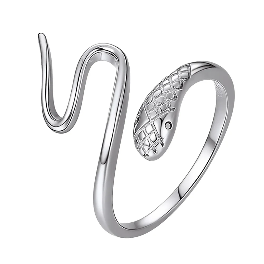 

1pc Winding Snake Ring Adjustable Sterling Silver Finger Jewelry Creative Chic Novel Design Exquisite Detail Woman Gift