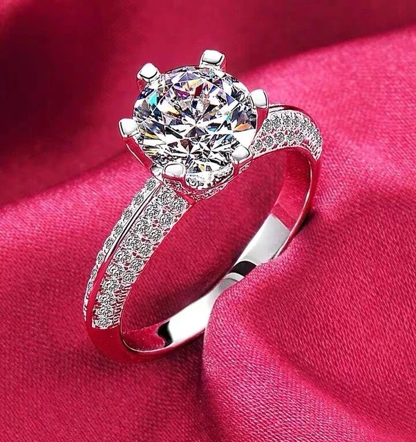 Luxury Pure 18K White Gold Color Tibetan Silver Ring Round Clear 5A Zircon Engagement Wedding Band Bridal Jewelry Gift for Women image 5