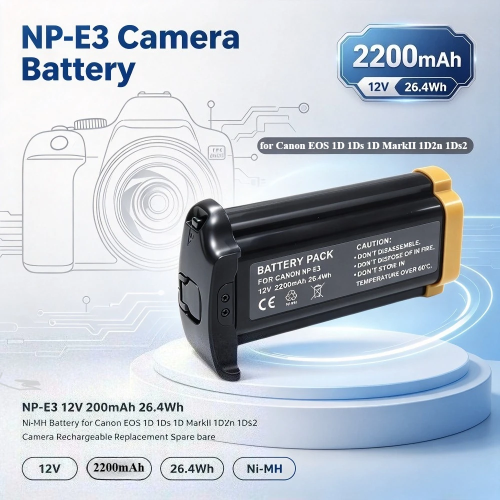 NP-E3 12V 2200mAh 26.4Wh Ni-MH Battery for Canon EOS 1D 1Ds 1D MarkII 1D2n 1Ds2 Camera Rechargeable Replacement Spare battery