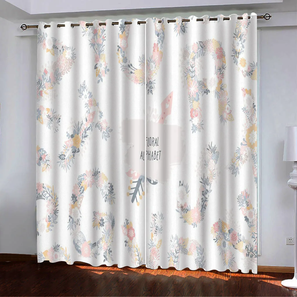 26252  Fresh floral letter printed curtains for children's rooms, bedrooms, blackout curtains