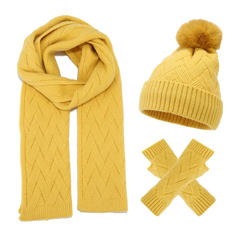 Winter Beanie Hat Scarf Gloves Set for Women Men Warm Wool Beanie Long Scarf Neck Warmer Touchscreen Gloves 3 in 1 Set