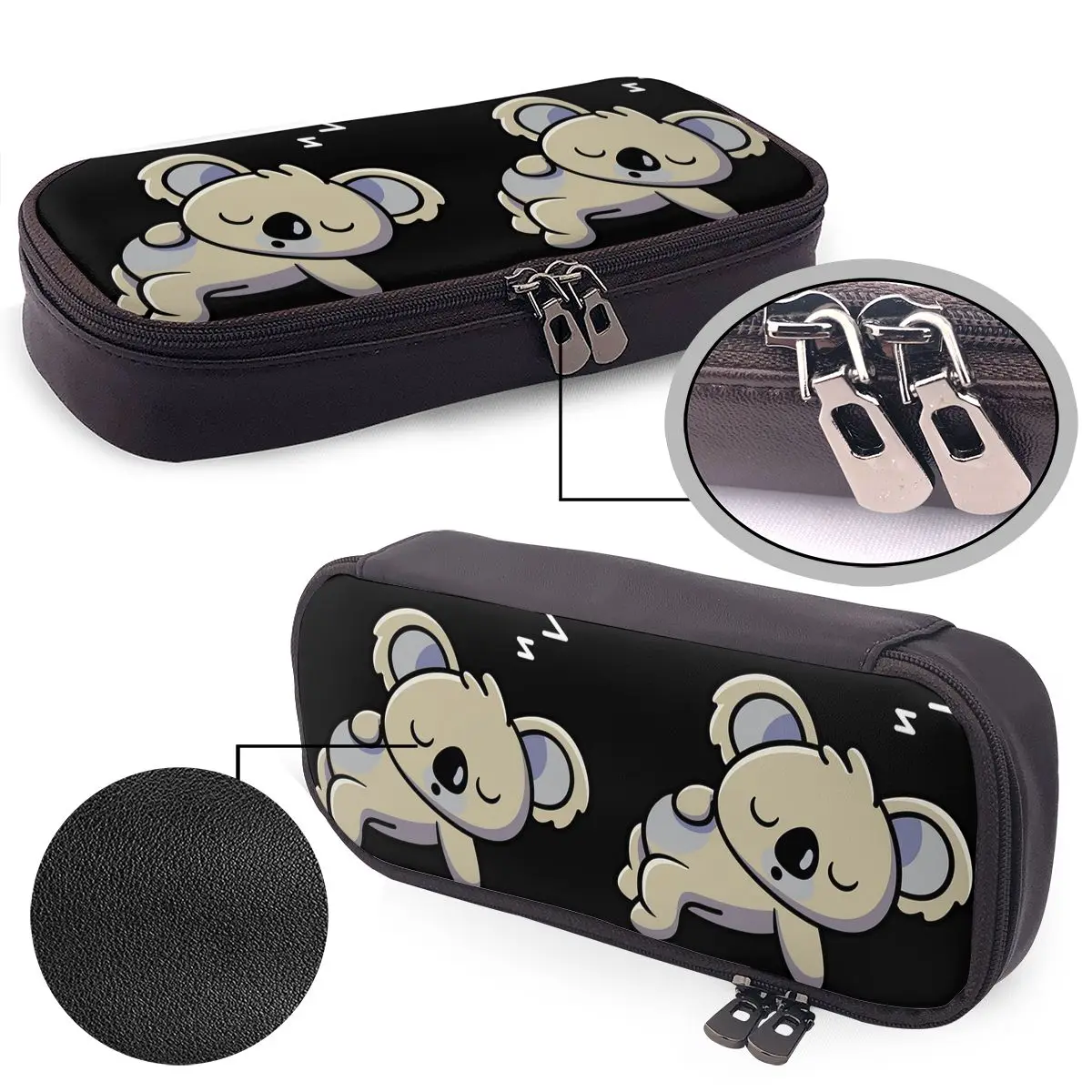 

Cute Baby Koala Sleeping Good Night Leather Pencil Case for Boy Girl Gifts Pen Box Pencil Bag Stationery Supplies Pen Holder Bag