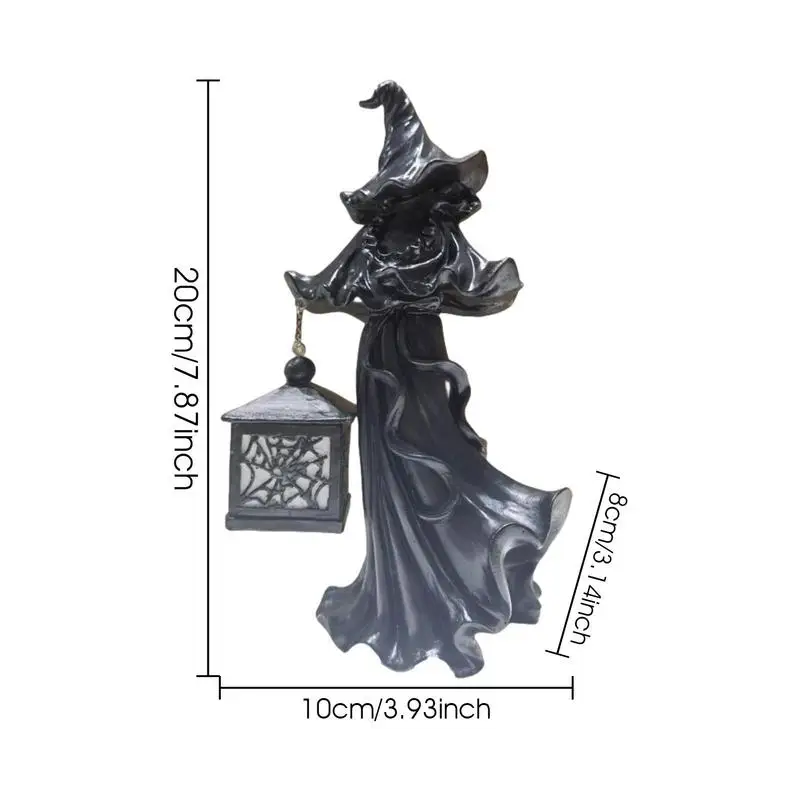 Scultura fantasma senza volto strega di Halloween in resina realistica con statue di lanterne alla ricerca di un diavolo spaventoso leggero per la