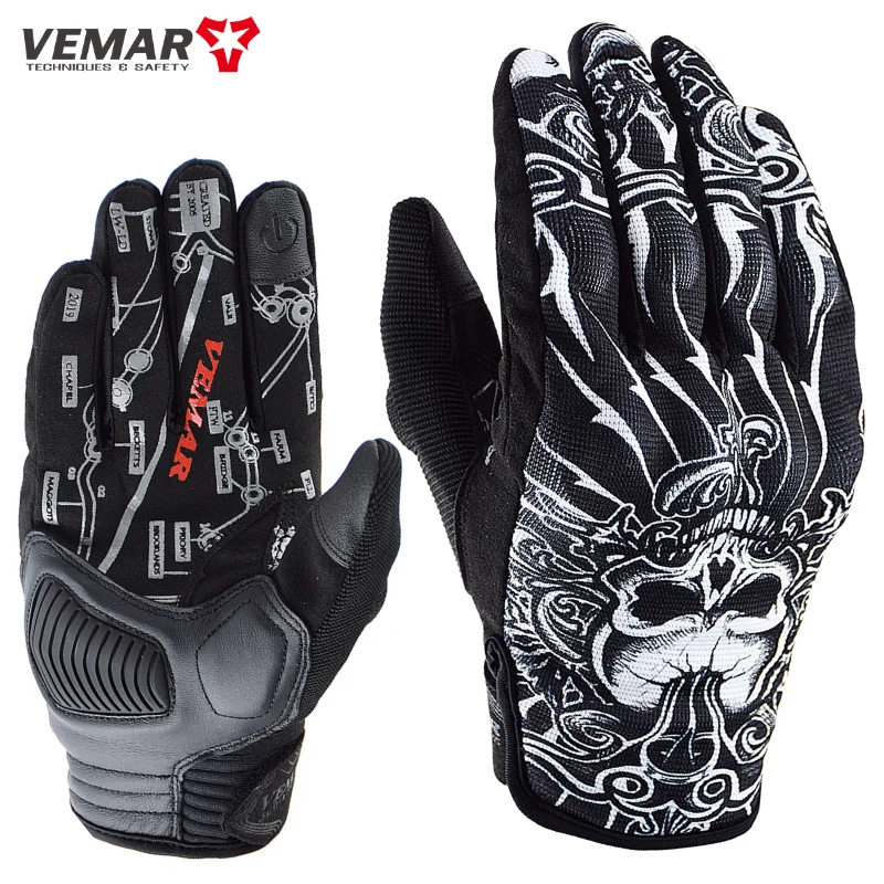

VEMAR Motorcycle Gloves Men Vintage Motorcycle Gloves Touch Screen Skull Motorbike Motocross Summer Gloves MTB Cycling Retro