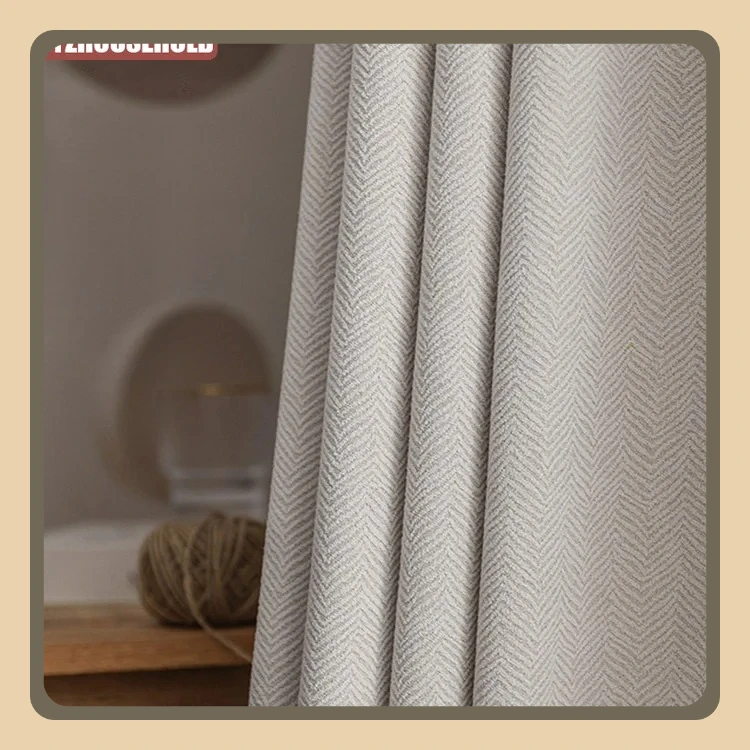 Modern Simple Herringbone Curtains for Living Room Bedroom Pattern Blackout Solid Color Imitation Cashmere Japanese Texture