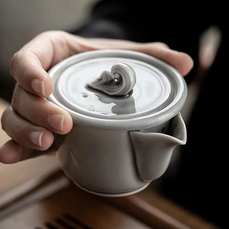150ml Ice Gray Glaze Ceramic Gaiwan Japanese Hand Grasp Teapot Kung Fu Pu'er Tea Maker Tea Tureen Master Teapot Kettle Tea Gifts