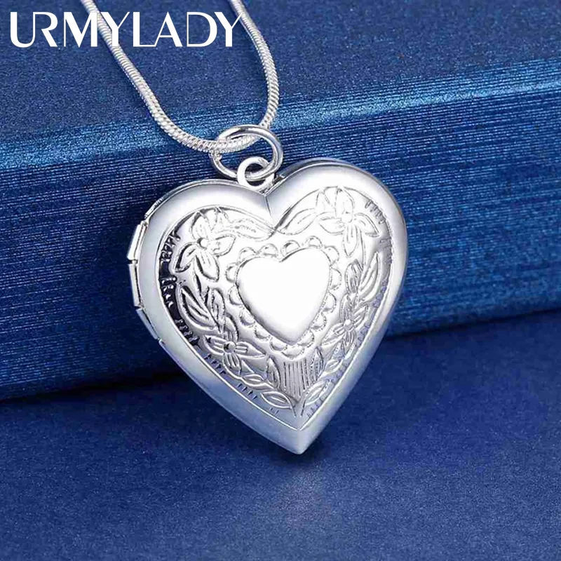 NEW 925 Sterling Silver Necklace 18 inches Heart photo frame Pendant For Women Fashion trend Jewelry Wedding Holiday Gifts