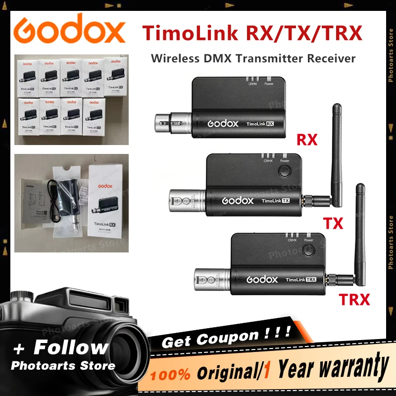 Godox TimoLink RX TX TRX Wireless DMX Transmitter Receiver Built with CRMX Modules for Filmmakers Broadcasters