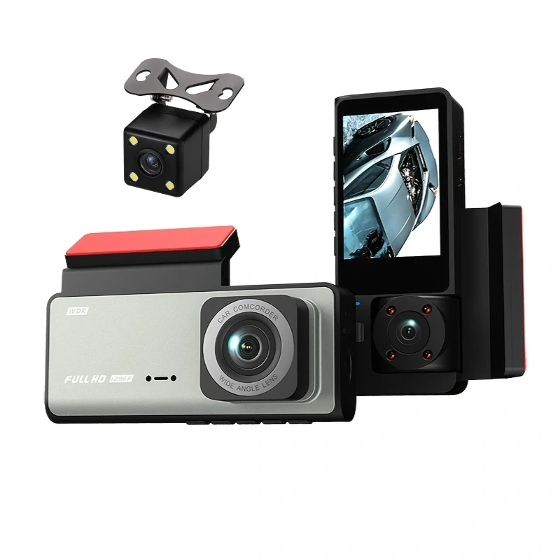 Dash Camera For Cars HD 1080P Video Recorder 3 Channels Front Inside Rear View Camera Night Vision Loop Recording Black Box