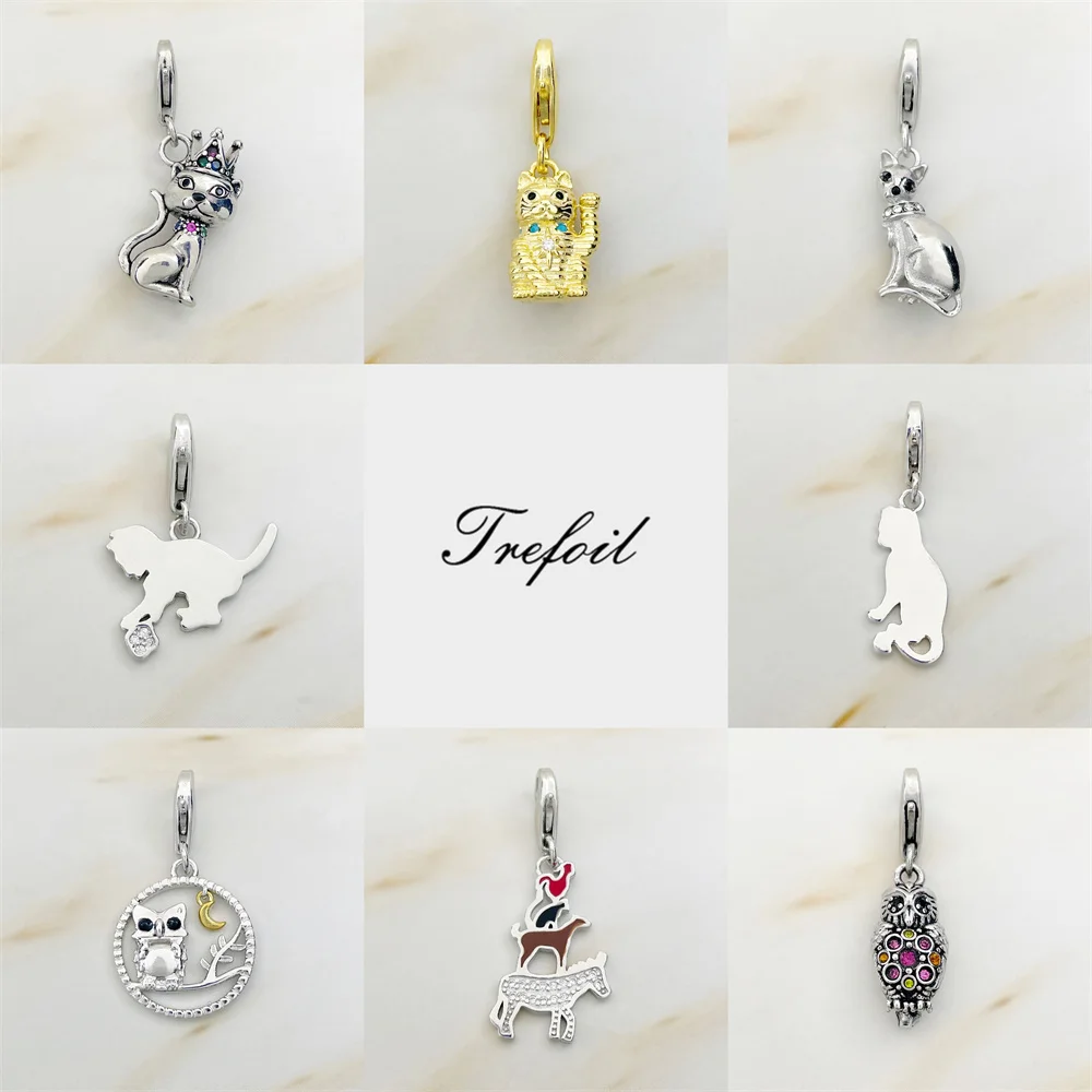 

Charms Pendant Little Cat Kitten Owl 925 Sterling Silver Fit Bracelet Necklace Fine Jewelry Cute Lucky Bijoux Gift For Women