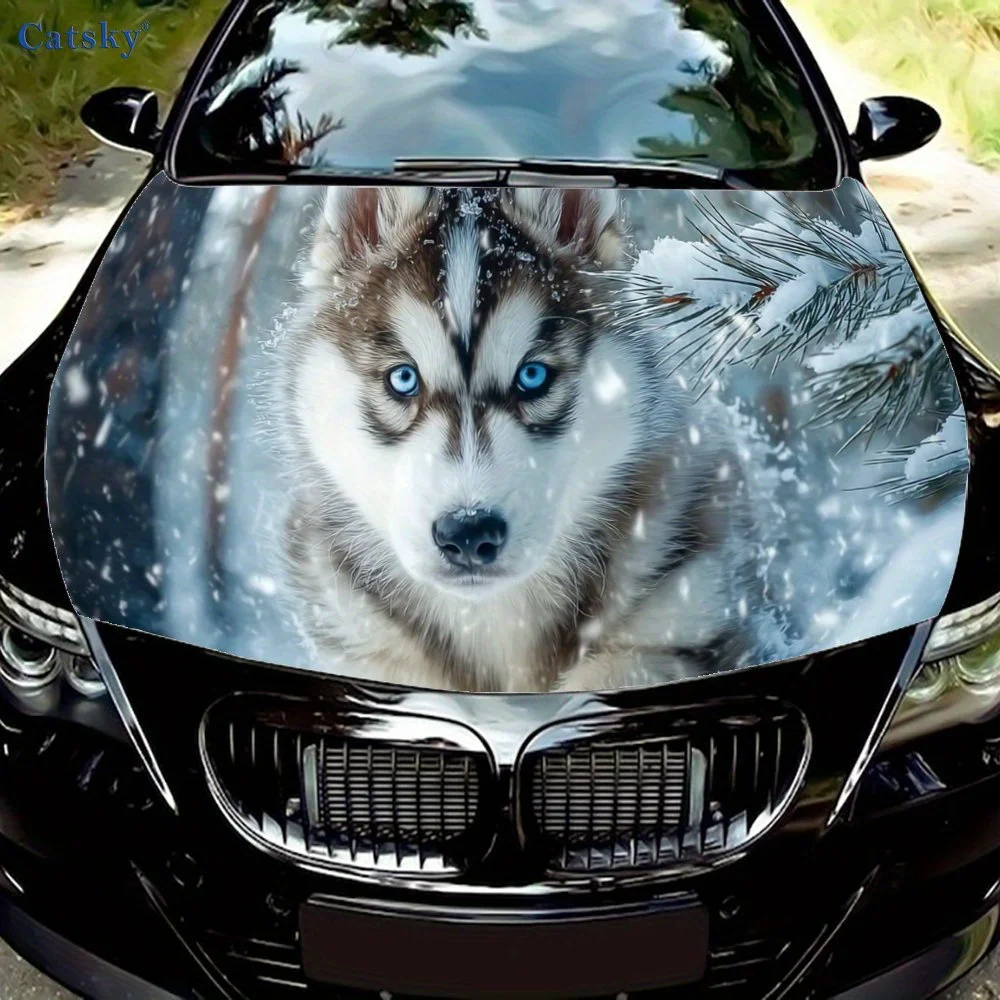 

Хаски в зимнем снегу Упаковка на капоте автомобиля — прочная и водонепроницаемая накладка на автомобиль премиум-класса, персонализированные внешние средства автомобиля, Patte для животных