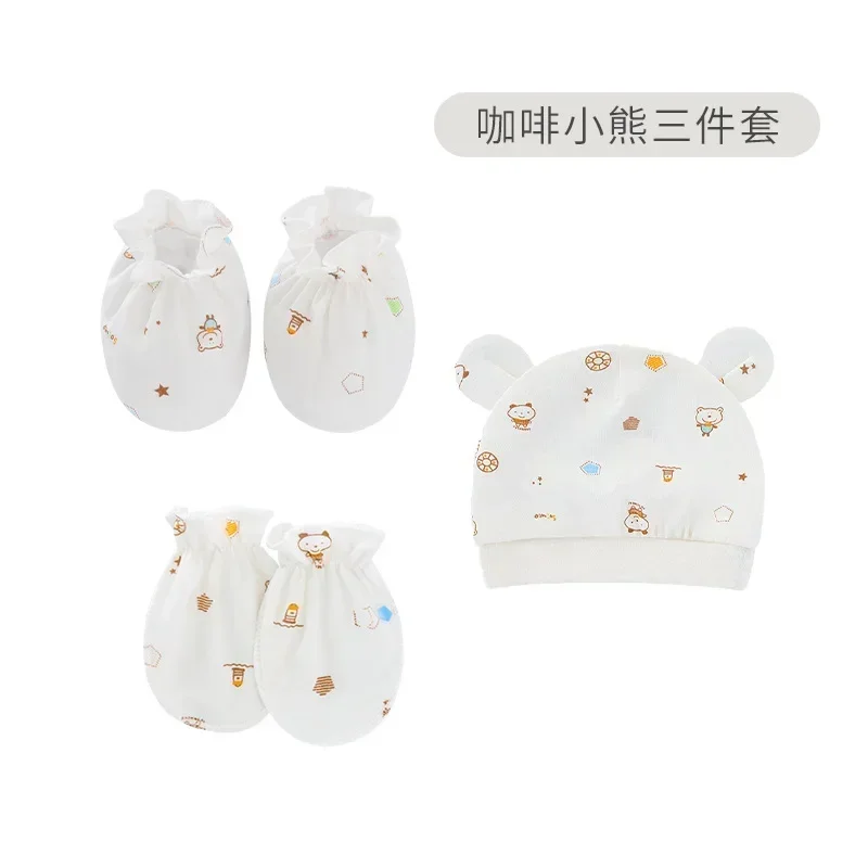 3pcs/set Newborn Baby Hats Gloves Foot Cover Breathable Cotton Soft Caps Cute Cartoon Caps Newborn Baby Accessories