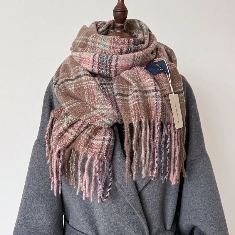 Plaid Scarf Outer Wear Ladies Winter Neckerchief Neck Windproof Scarf Keep Warm Thickened All-Matching Long Double-Sided Shawl