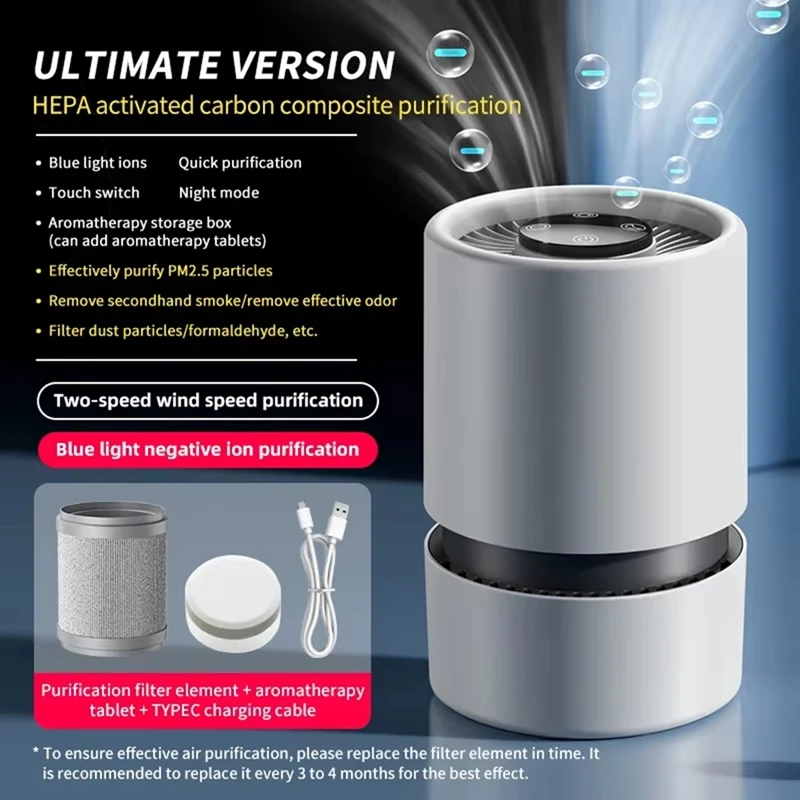 Air Purifier for Desk - HEPA Filter, Touch Control, Formaldehyde & Smoke Removal, Quiet Operation Mini Air Cleaner-A21R