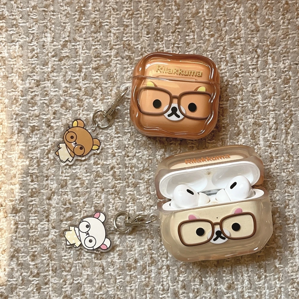 Cute Cartoon Rilakkuma Bear  Earphone Case For Airpods 4 Pro 3 2 1 Wireless Bluetooth Headset Protective Cover With Keychain view 5